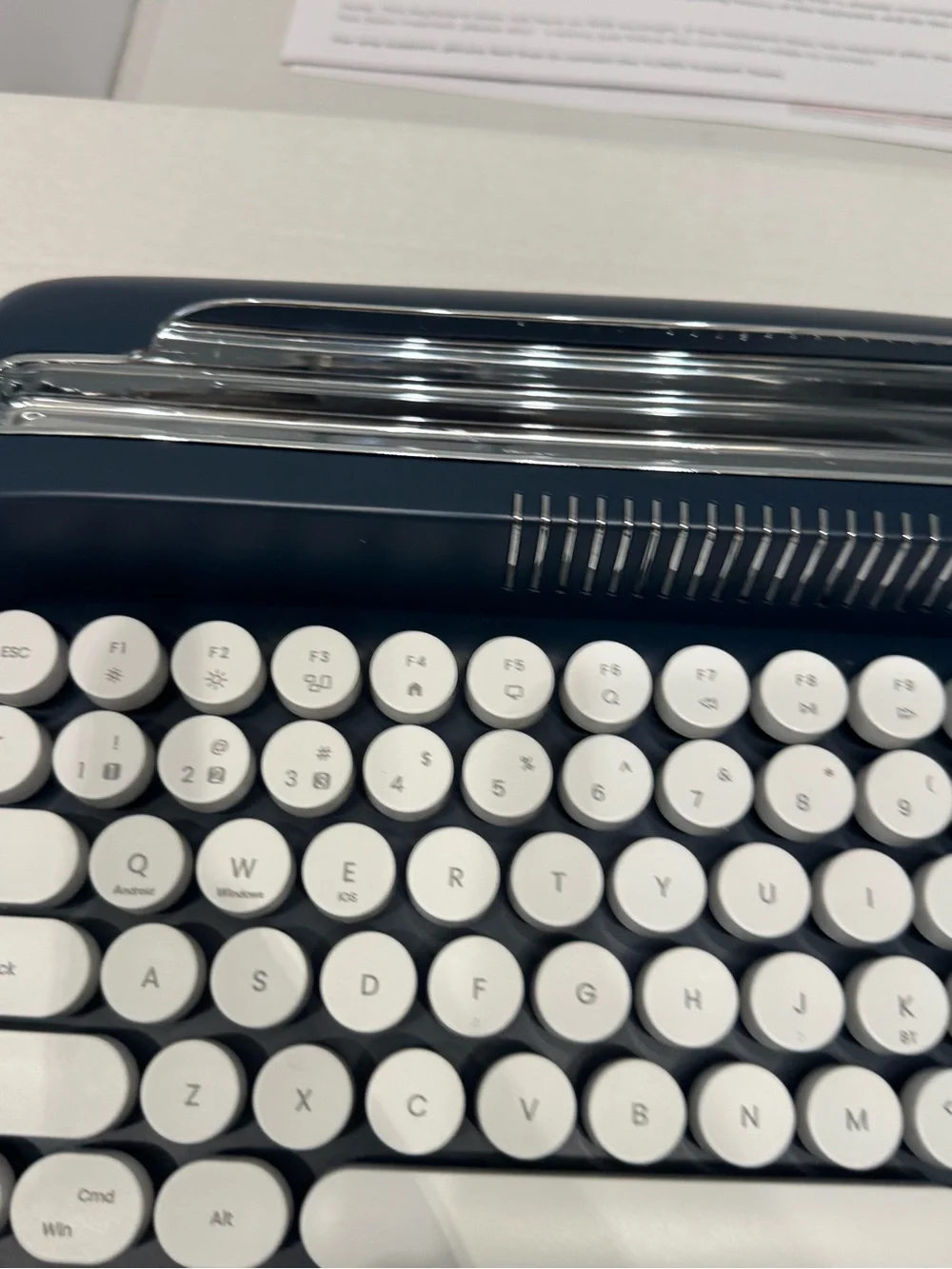 Retro-Style Wireless Keyboard in Navy with White Round Keys